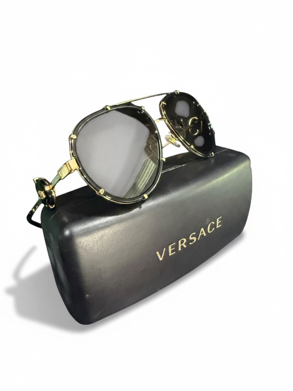 Versace VE2232 1438/87 Gold Aviator Sunglasses 61mm Italy Complete Set